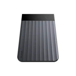 PLAUD Note Pro AI transcription recorder in dark gray, shown front-facing with ribbed panel and black top