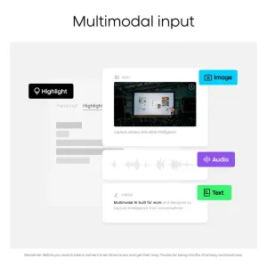 Infographie d’entrée multimodale de PLAUD NotePin S montrant la capture d’images, d’audio et de texte pour la transcription par IA