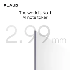 PLAUD Note AI-stemmeoptager vist i sideprofil, hvilket fremhæver det ultratynde design på 2,99 mm