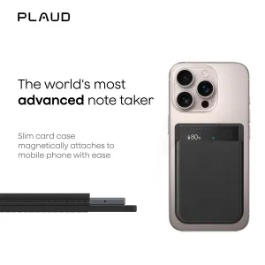 PLAUD Note Pro magnetic card case attached to smartphone, showing 80% battery on the display
