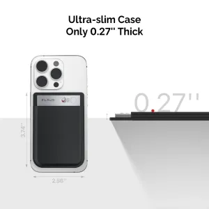 Coque magnétique PLAUD Note sur un smartphone, montrant son design de protection noir et fin ainsi qu’une comparaison de taille.