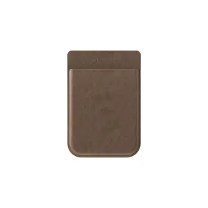 Étui magnétique PLAUD Note en cuir marron, avec bords surpiqués et logo embossé sur fond noir.
