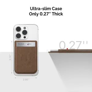Étui magnétique PLAUD Note en cuir marron, fixé à un téléphone au profil fin de 0,27 pouce et dimensions affichées