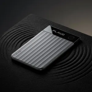 PLAUD Note Pro compact AI transcription device with ribbed metallic body and glossy black top panel