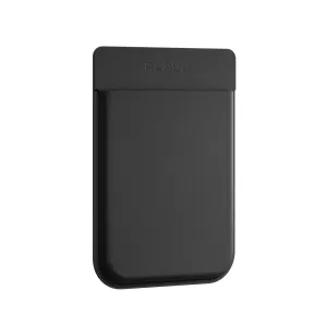 Funda magnética de cuero negro PLAUD para Note Pro, con logotipo en relieve y clip trasero compatible con MagSafe