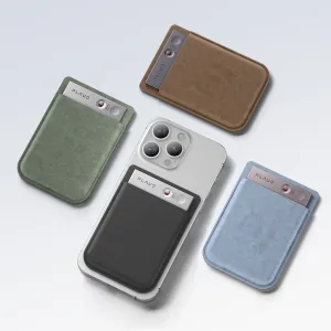 Ensemble d’étuis magnétiques PLAUD en noir, vert, marron et bleu clair, avec un étui fixé à un smartphone