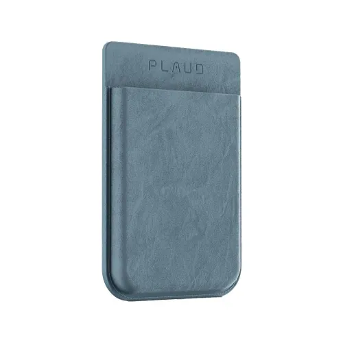 PLAUD Note magnetic case in light blue, with textured leather-like finish and embossed PLAUD logo